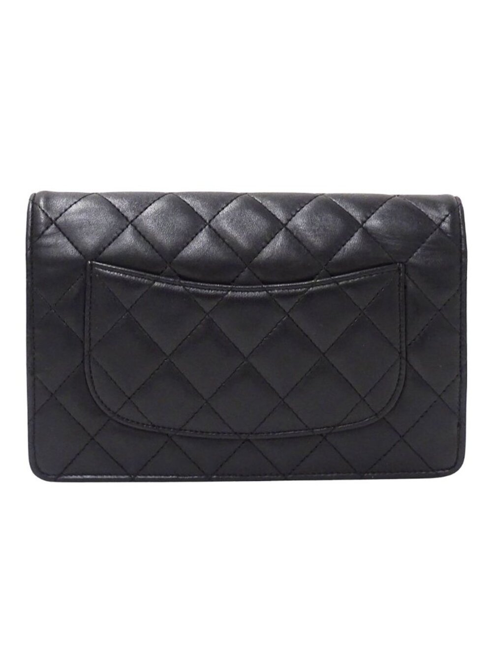 Chanel Quilted Clutch Wallet Lambskin Black Silver - Picture 2 of 15
